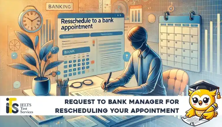 Request to bank manager for rescheduling your appointment - Letter Writing online simulator test - IELTS TEST SERVICES - ieltstest.services Sample Answer