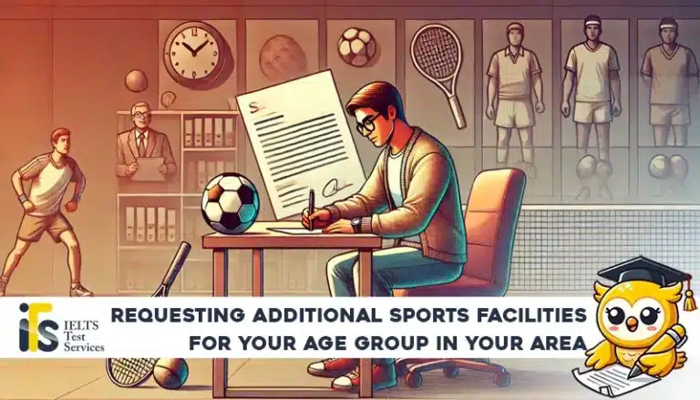 requesting additional sports facilities For Your age group in your area - Letter Writing online simulator test - IELTS TEST SERVICES - ieltstest.services Sample Answer