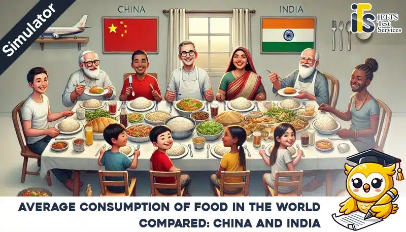 average consumption of food in the world in 2008. Compare to two countries china and india - Task 1 Writing online simulator test - IELTS TEST SERVICES - ieltstest.services Sample Answer