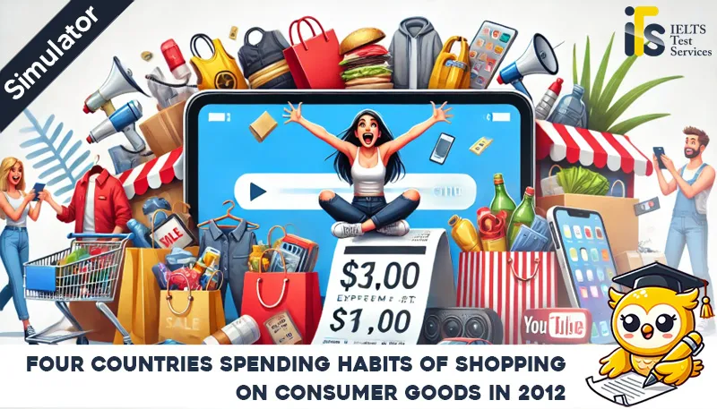 four countries spending habits of shopping on consumer goods in 2012 - Task 1 Writing online simulator test - IELTS TEST SERVICES - ieltstest.services Sample Answer